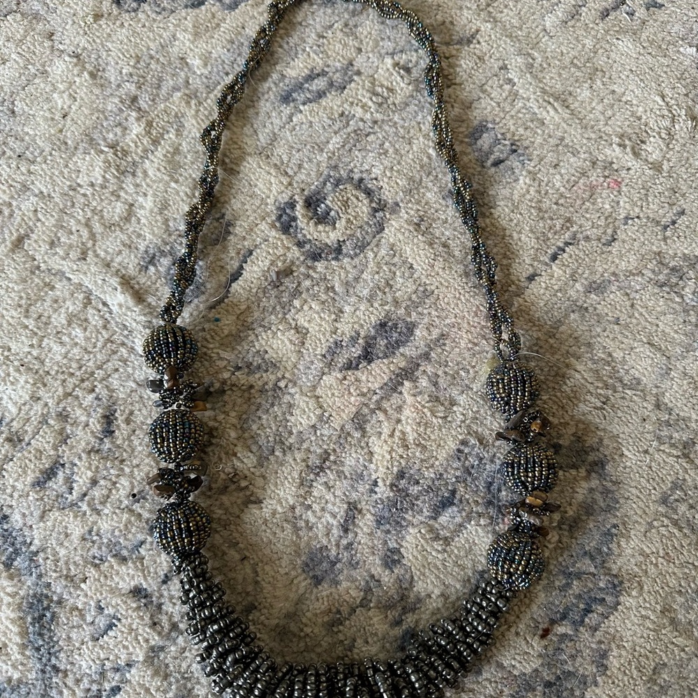 Elegant Black and Silver Beaded Necklace, Made in Indonesia